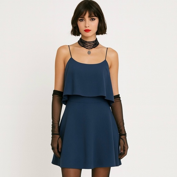Alice + Olivia Dresses & Skirts - Alice + Olivia Dress Kipp Navy Strappy Ruffle A-line Skater Preppy Party Mini